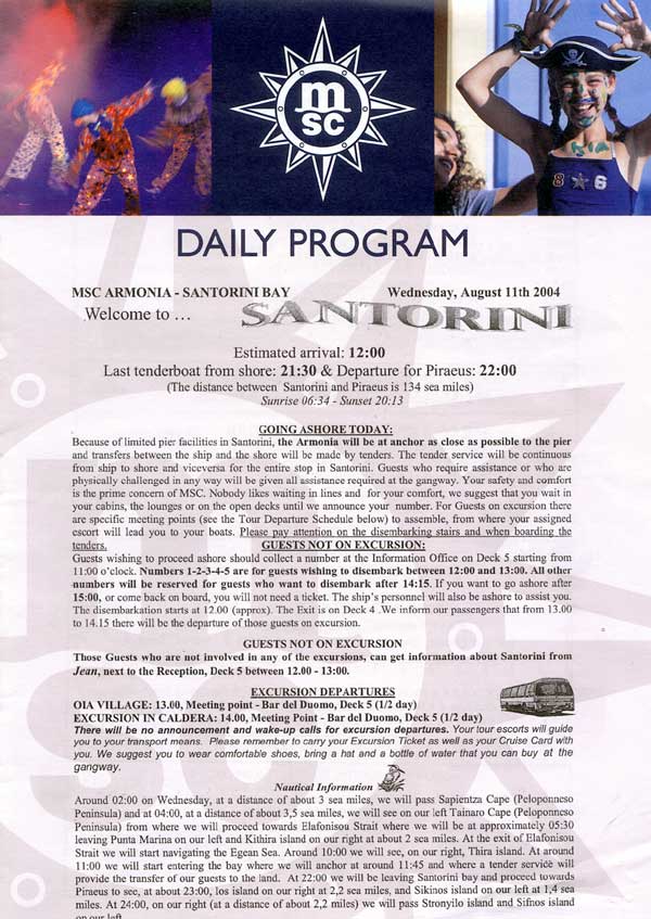 MSC Armonia Daily Programme Santorini