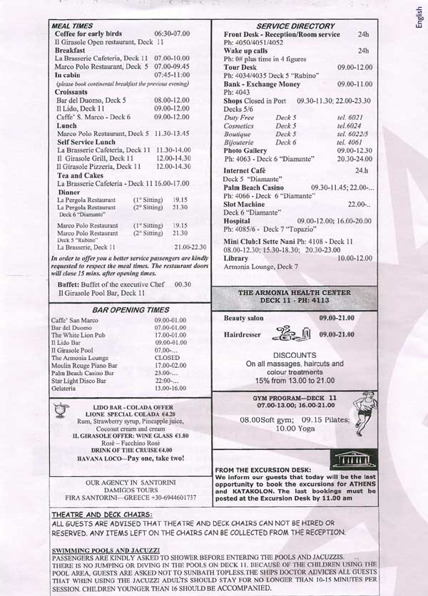 MSC Armonia Daily Programme Santorini
