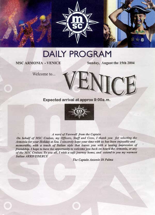 MSC Armonia Daily Programme Venice