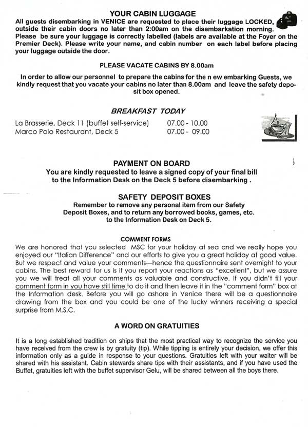 MSC Armonia Daily Programme Venice