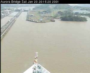Aurora Passing through Miraflores Lock 20 Jan 2000