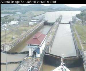 Aurora Passing through Miraflores Lock 20 Jan 2000