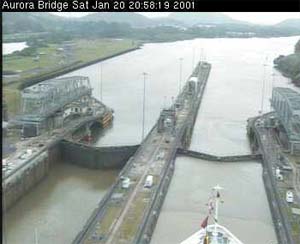 Aurora Passing through Miraflores Lock 20 Jan 2000