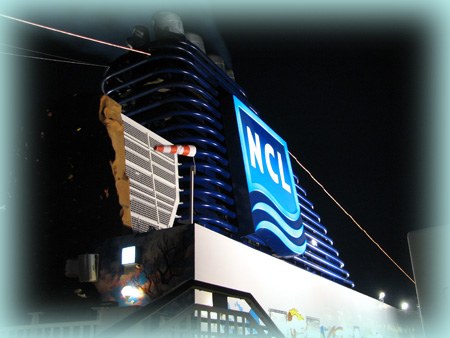 Norwegian Gem's Funnel at night