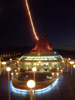 From the Sun Deck, across the Pools, Pool Bar to the Funnel