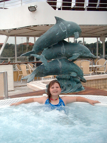 Beverley in the jacuzzi on the Lounge Deck
