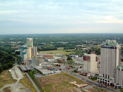 Views of the City of Niagara Falls - Fallsview area, Hilton to the right